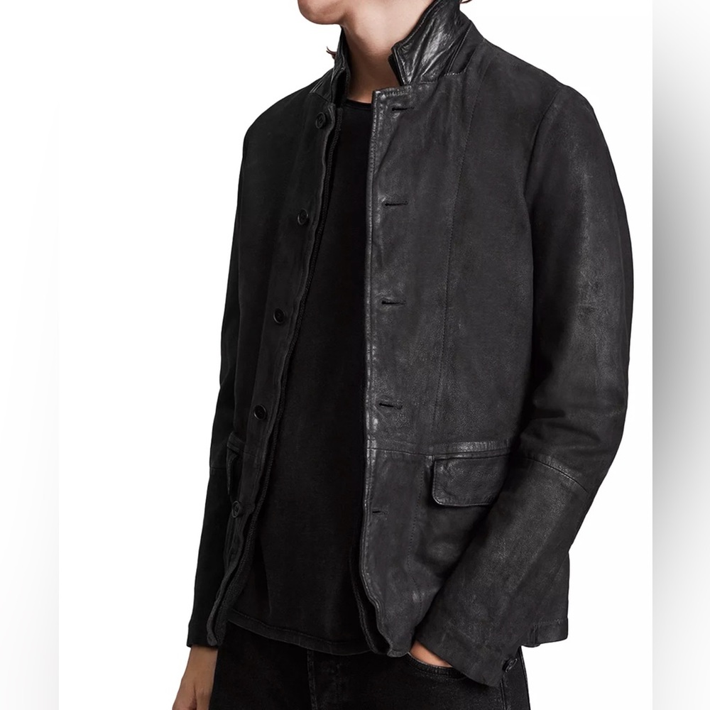 AllSaints Survey Leather Blazer - Anthracite Grey